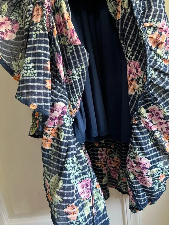 LC Lauren Conrad Navy Blue Floral Cottagecore Maxi Ruffle Tie Waist Dress Large - Picture 11 of 12